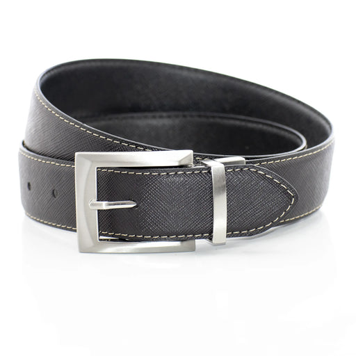 Men's Simple Textured Leather Silver Belt And Buckle