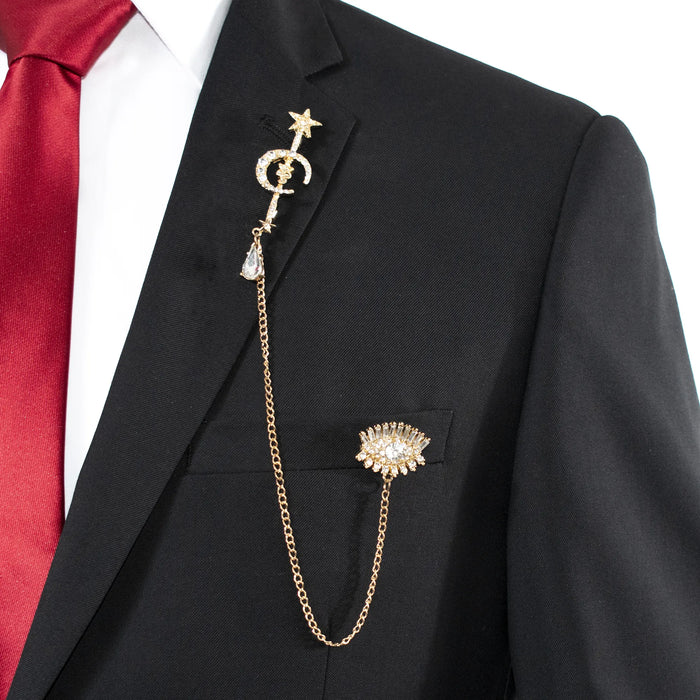 Gold Crescent Moon and Evil Eye Lapel Pin