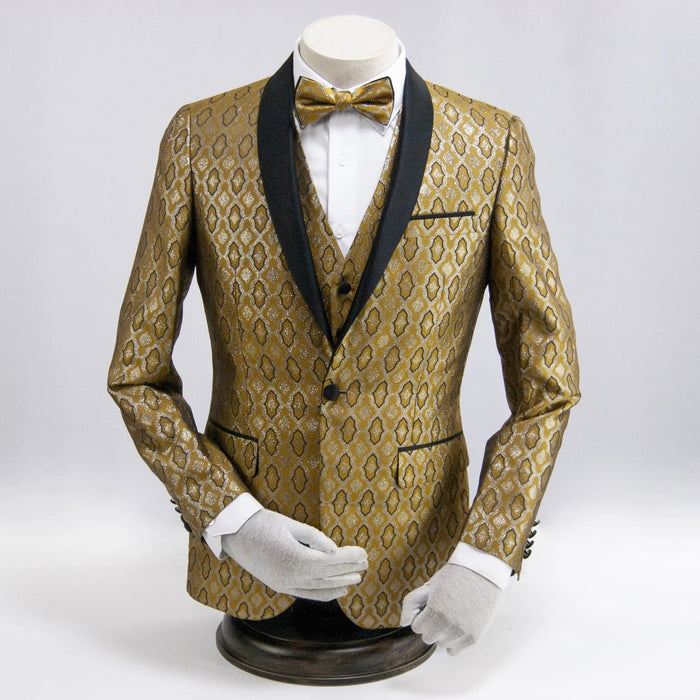 Gold Patterned 3-Piece Slim-Fit Tuxedo