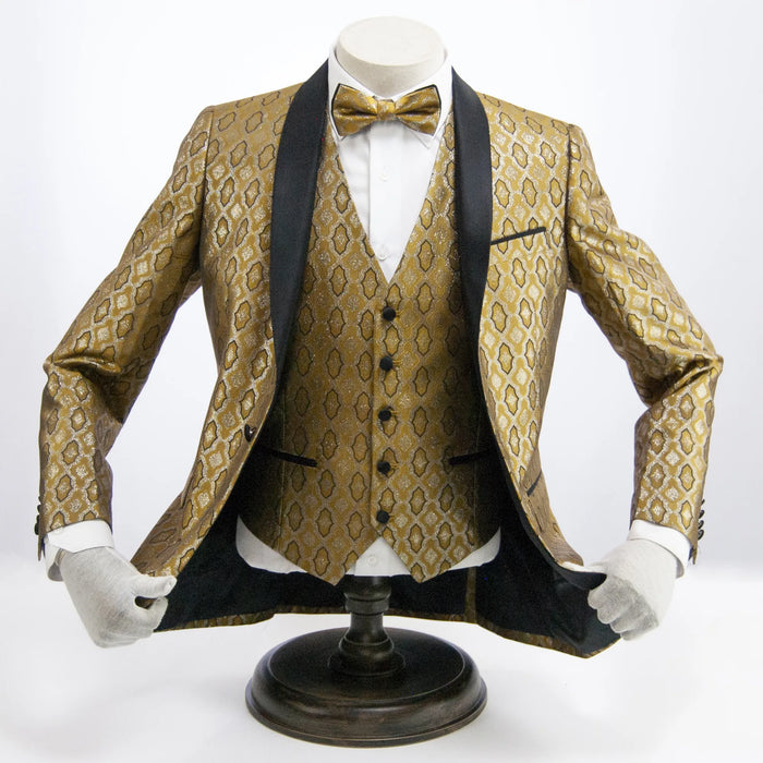 Gold Patterned 3-Piece Slim-Fit Tuxedo