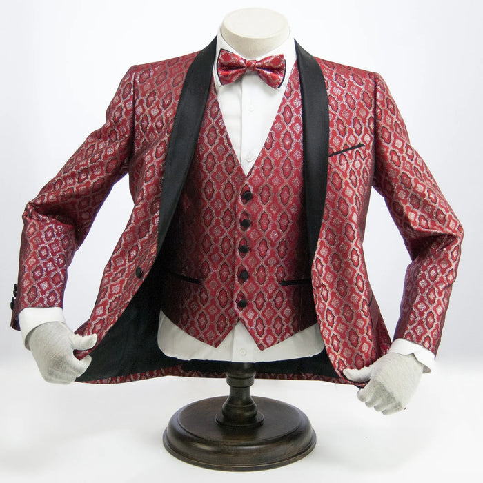 Red Patterned 3-Piece Slim-Fit Tuxedo