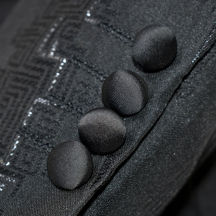 Black Fret-Pattern Jacket With Peak Lapels