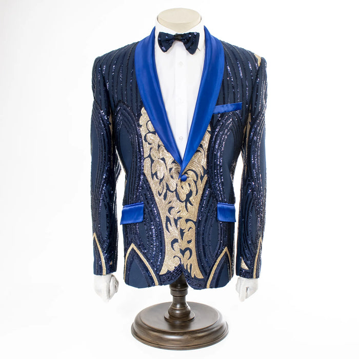 Navy And Gold Slim-Fit Jacket with Shawl Lapels