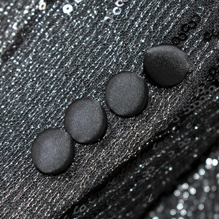 Black Sequined Slim-Fit Jacket With Shawl Lapels