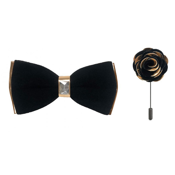 Rose Gold Two-Toned Velvet Bow Tie and Lapel Pin