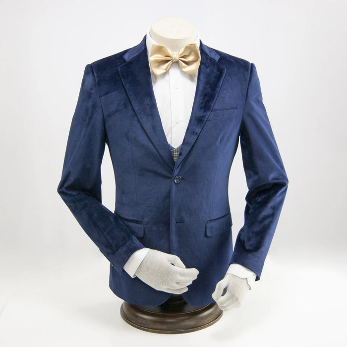 Blue Designer Velvet 3-Piece Slim-Fit Tuxedo with Plaid