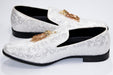 Men's White Slip-On Dress Loafer With Gold Tassels