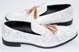Men's White Slip-On Dress Loafer With Gold Tassels