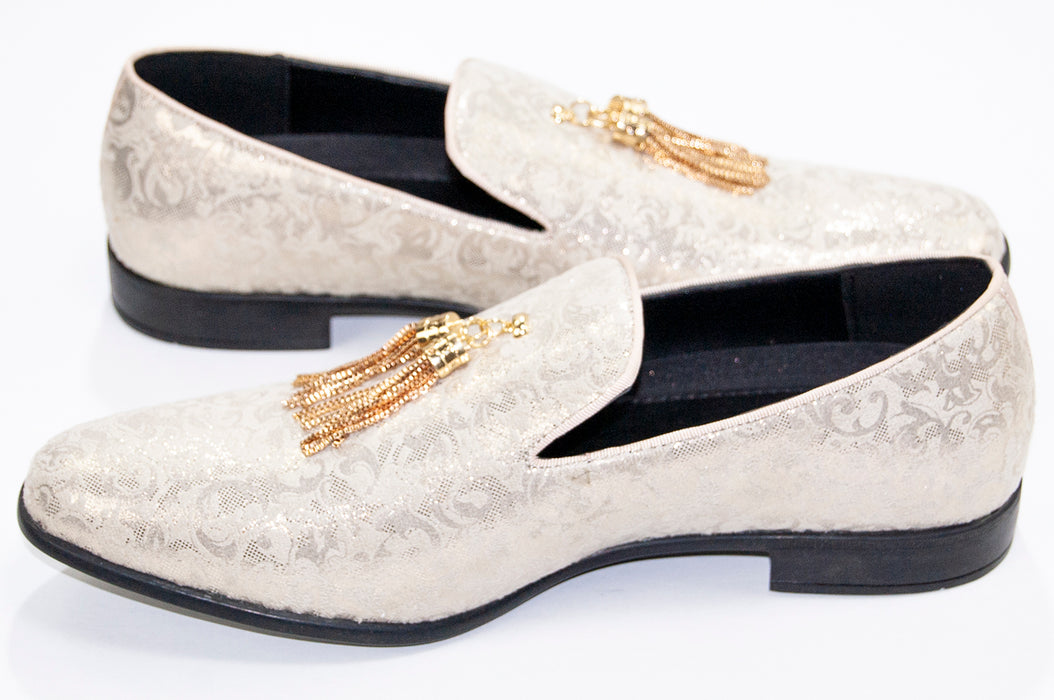 Men's Beige Slip-On Dress Loafer With Gold Tassels