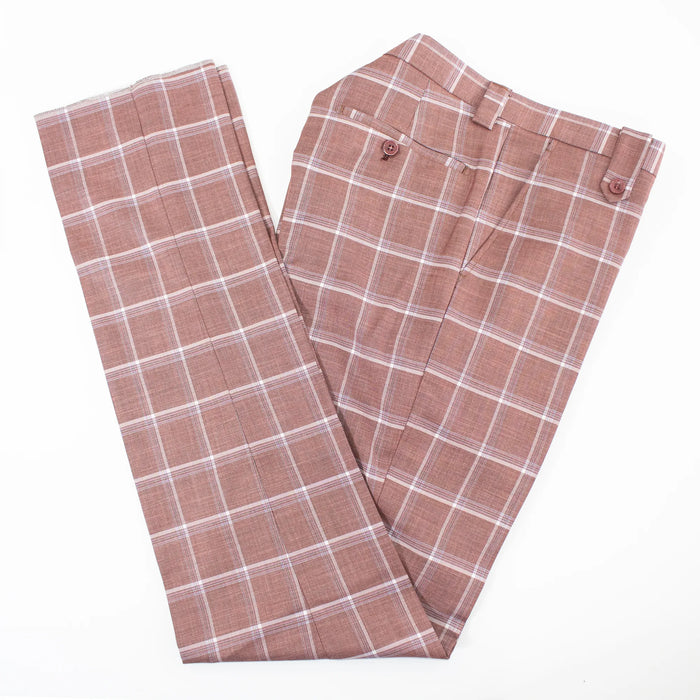 Men's Maroon Plaid 3-Piece Modern-Fit Suit Pants
