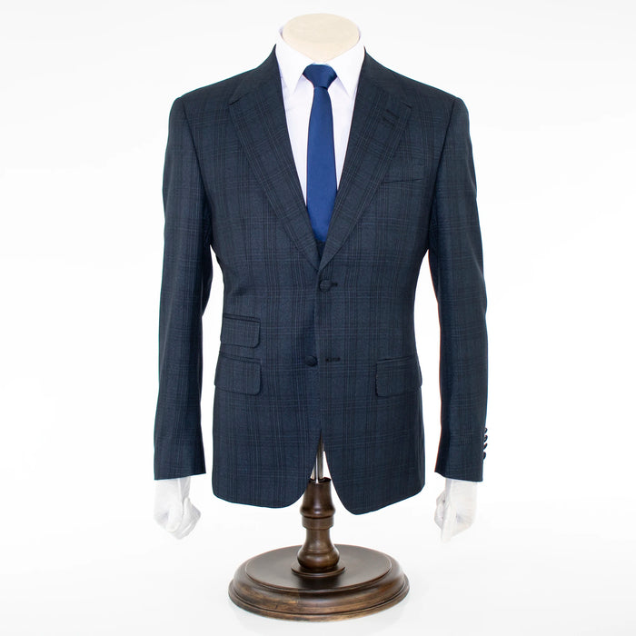 Men's Navy Blue Plaid 3-Piece Modern-Fit Suit