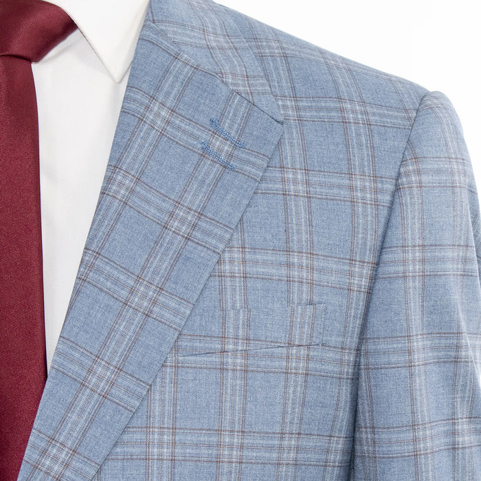 Men's Teal Blue Plaid 3-Piece Modern-Fit Suit And Double Breasted Vest Peak Lapel