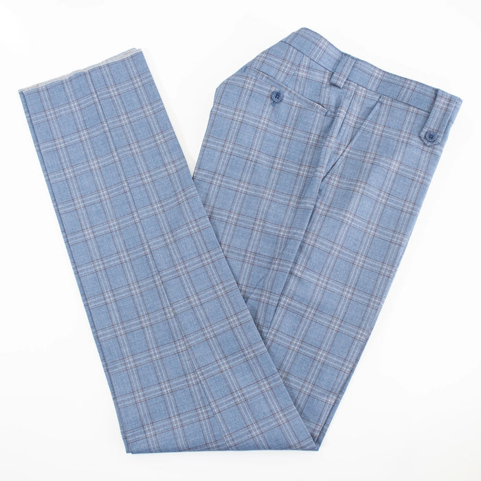 Men's Teal Blue Plaid 3-Piece Modern-Fit Suit Pants