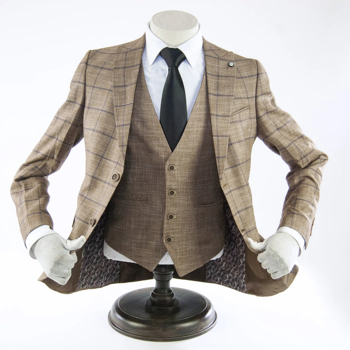 Brown Checked Designer 3-Piece Suit