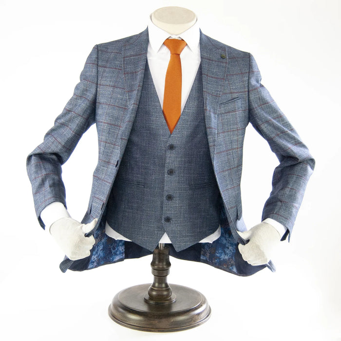 Blue and Rust Checked Designer 3-Piece Suit