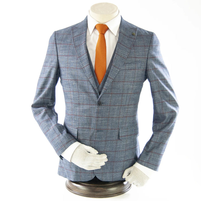 Blue and Rust Checked Designer 3-Piece Suit
