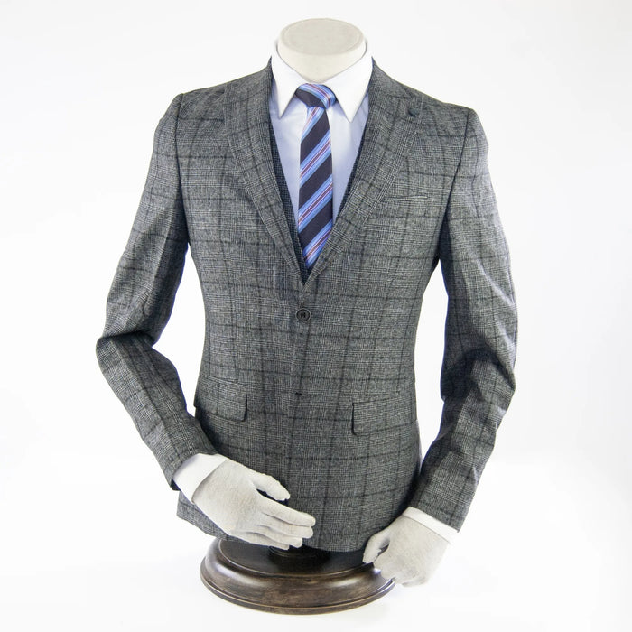 Dark Gray and Black Checked Designer 3-Piece Suit