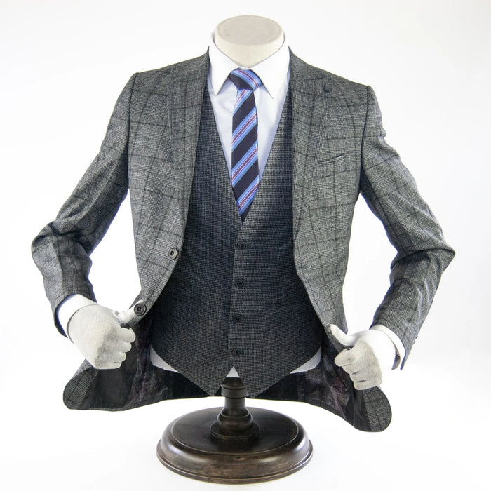 Dark Gray and Black Checked Designer 3-Piece Suit