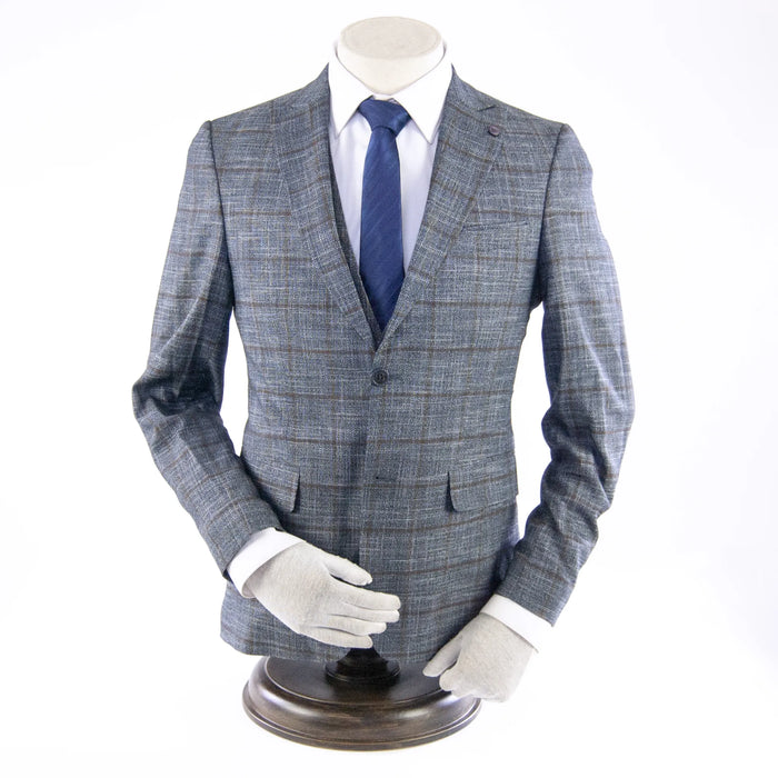 Gray and Brown Checked Designer 3-Piece Suit