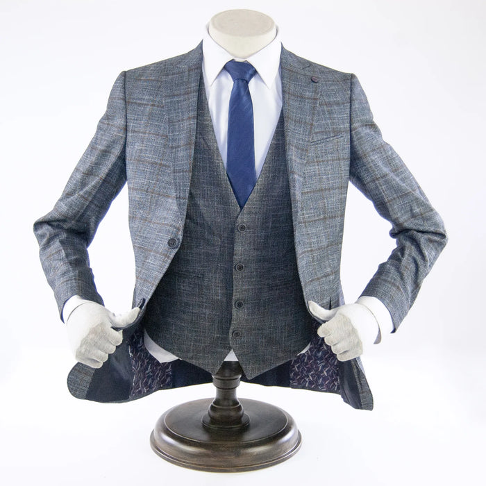 Gray and Brown Checked Designer 3-Piece Suit