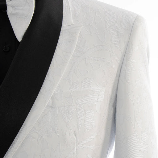 Men's White Floral 3-Piece Slim-Fit Tuxedo With Satin Lapel