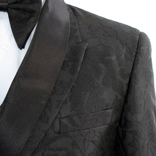 Men's Black Floral 3-Piece Slim-Fit Tuxedo With Satin Lapel