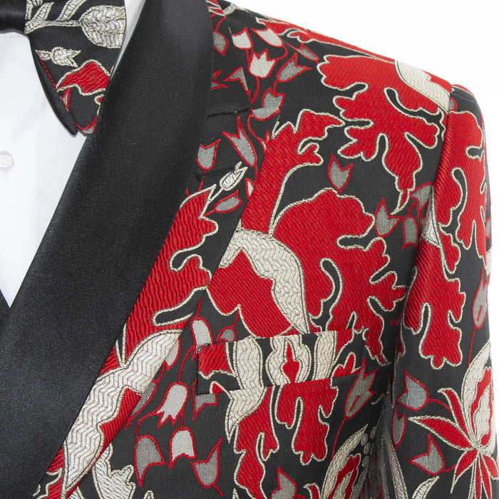 Red Floral Double-Breasted Slim-Fit 2-Piece Suit
