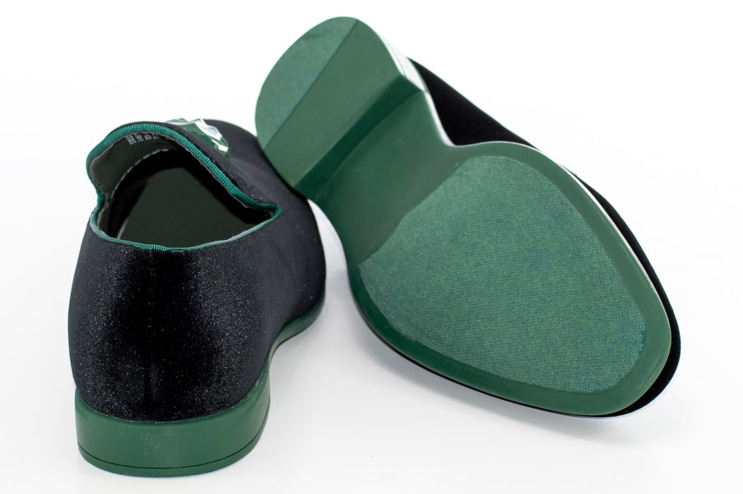 Green and Black Velvet Smoking Loafer with Lion Bit
