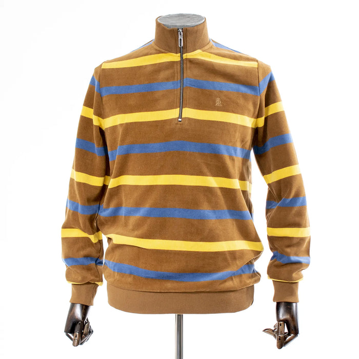 Brown And Yellow Quarter-Zip Mockneck Sweatshirt