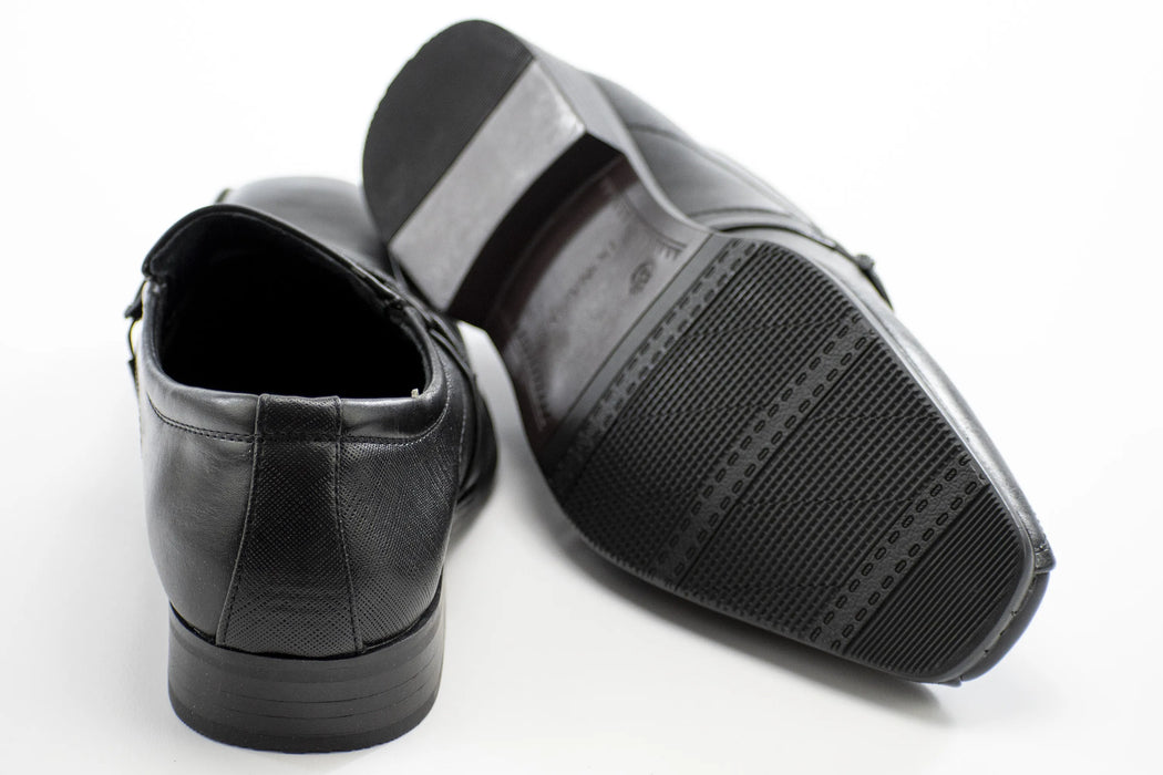Black Slip-On Dress Textured Loafer with Strap