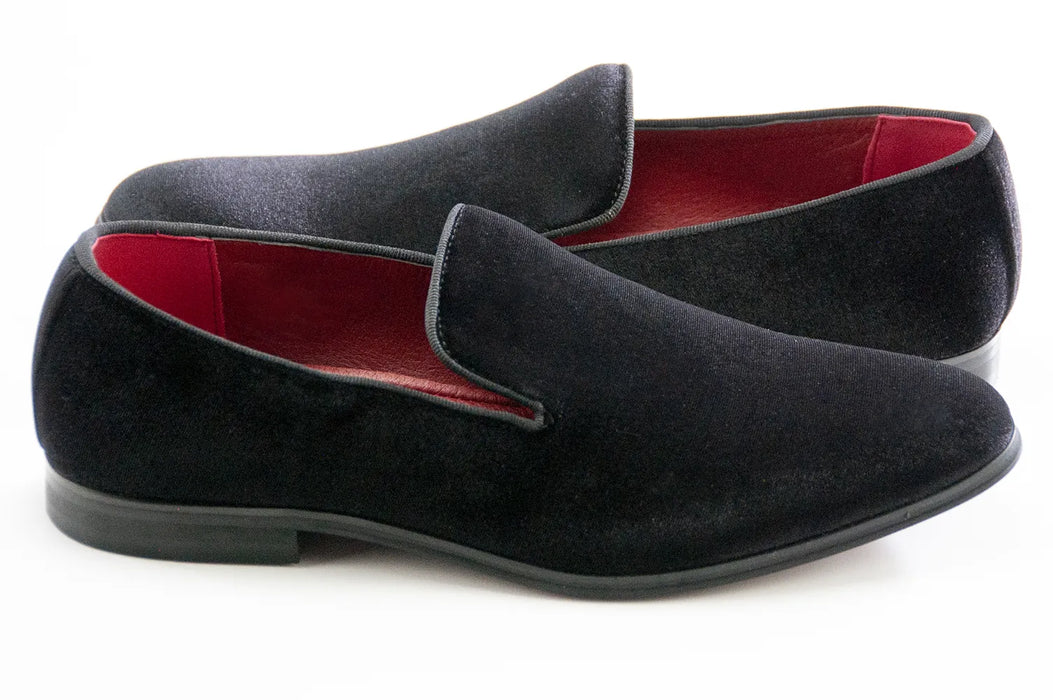 Men's Black Velvet Slip-On Loafer, Quarter, Heel