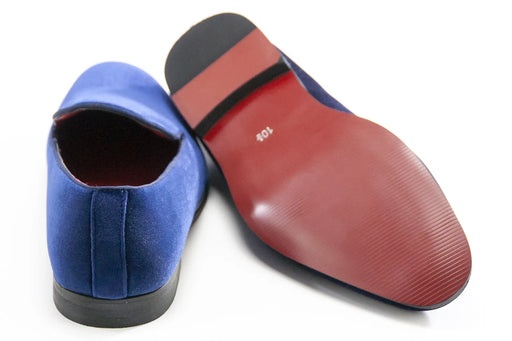 Men's Blue Velvet Slip-On Loafer, Back, Sole