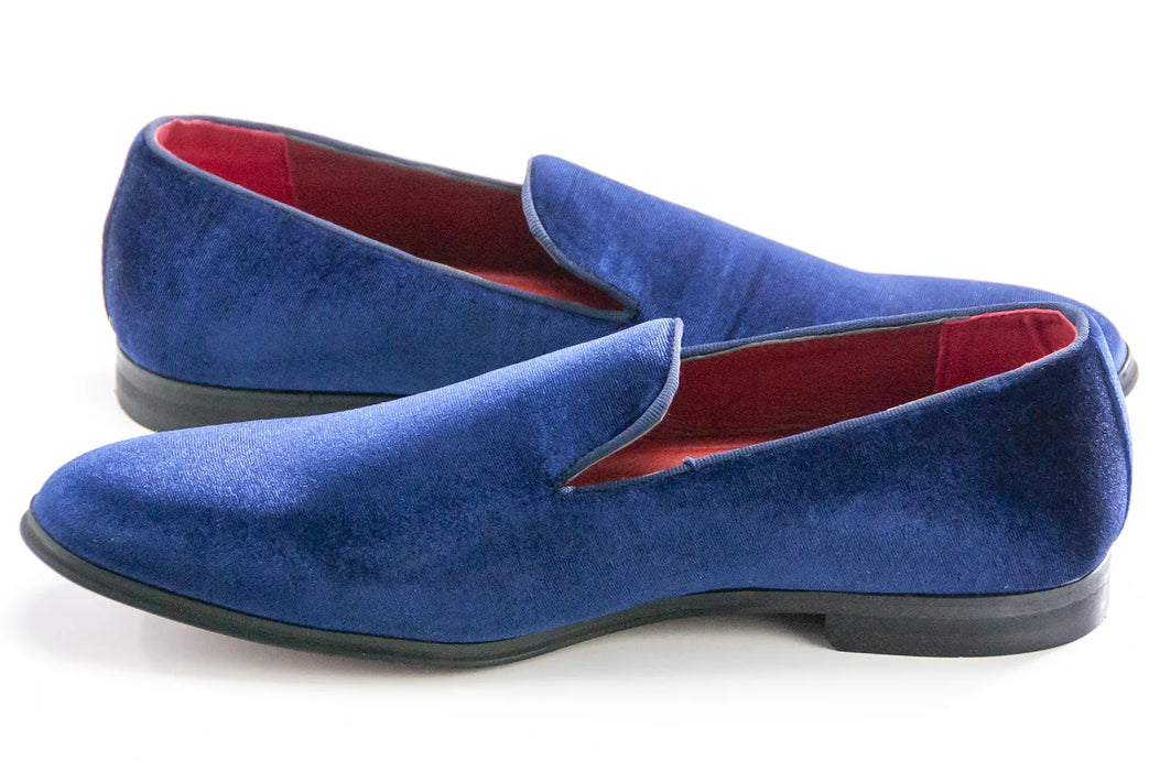 Men's Blue Velvet Slip-On Loafer, Quarter, Heel