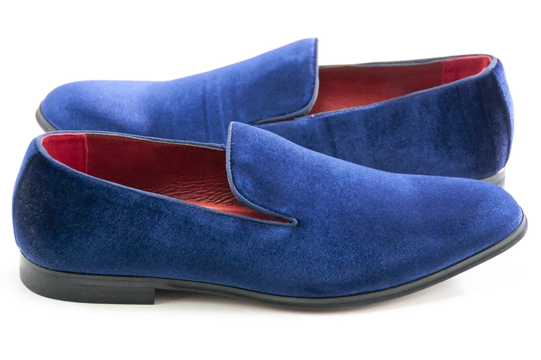 Men's Blue Velvet Slip-On Loafer, Quarter, Heel