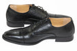 Black Leather Oxford Cap-Toe Dress Shoes - Quarter, Heel