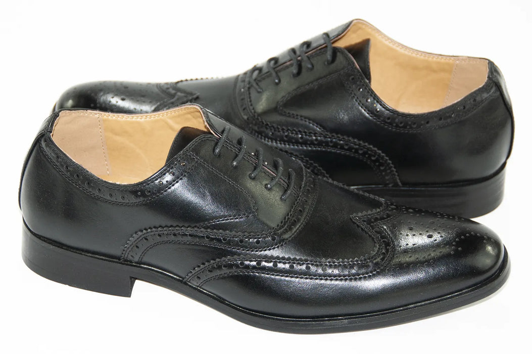 Black Leather Oxford Wingtip Lace-Up