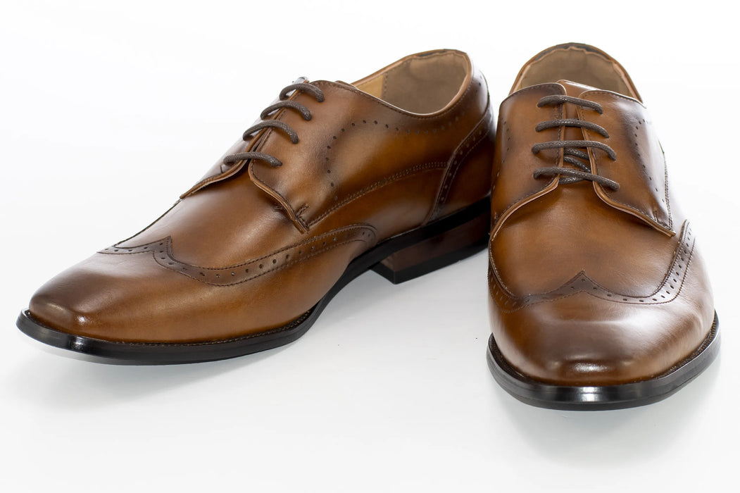 Cognac Classic Wingtip Derby Shoes
