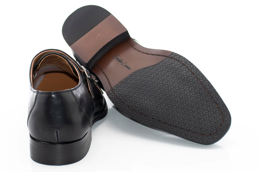 Men's Black Grain Leather Monk Strap Shoe Sole