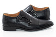 Men's Black Grain Leather Monk Strap Shoe Sideview