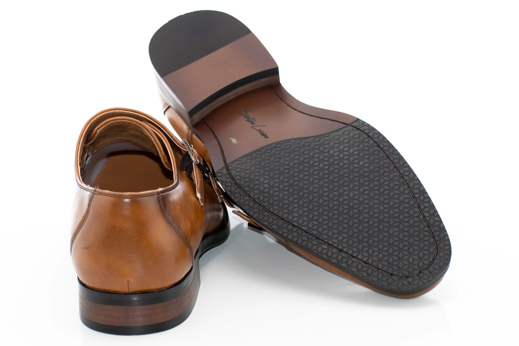 Men's Brown Grain Leather Monk Strap Shoe Sole