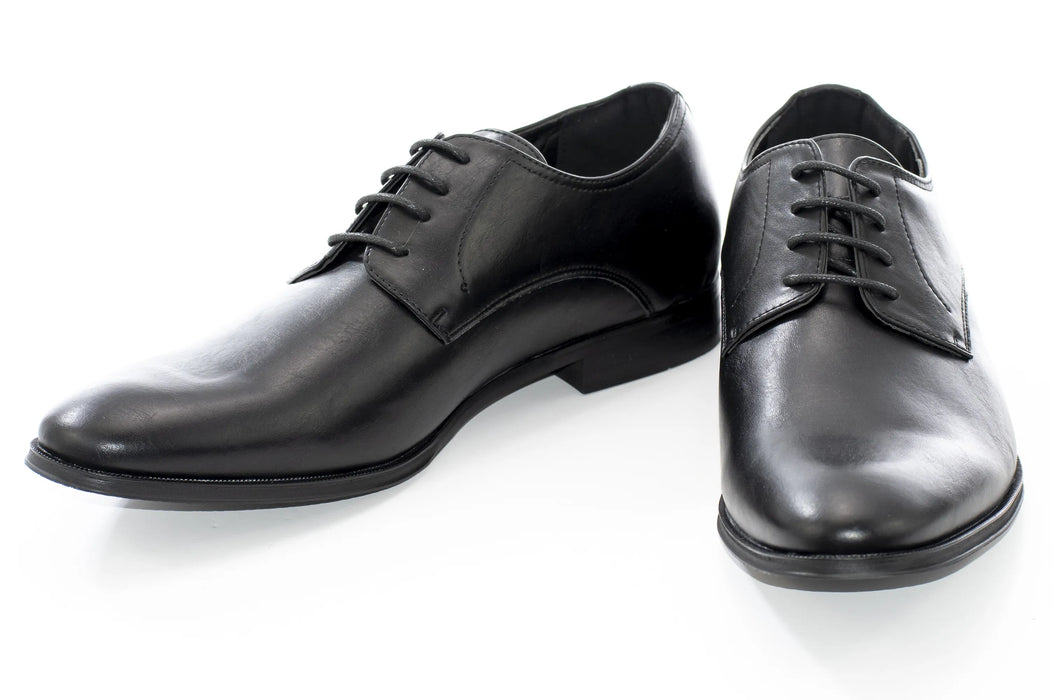 Black Polished Plain Toe Derby Shoes