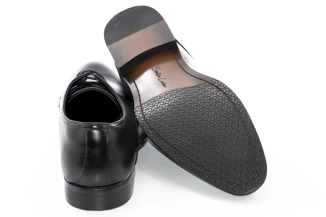 Black Polished Plain Toe Derby Shoes