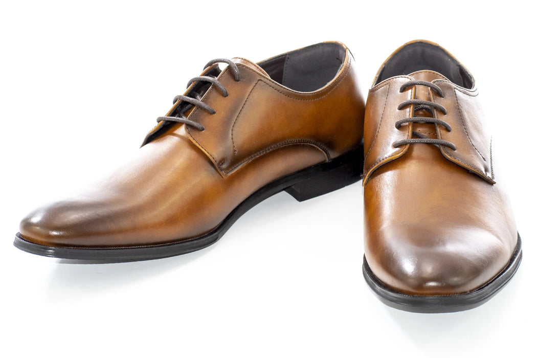 Cognac Polished Plain Toe Derby Shoes