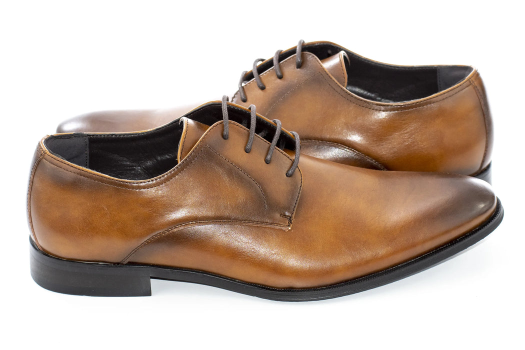 Cognac Polished Plain Toe Derby Shoes