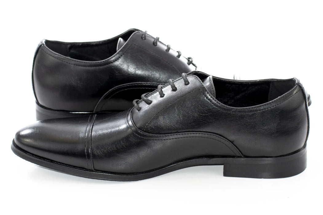 Black Polished Cap-toe Oxford Shoes