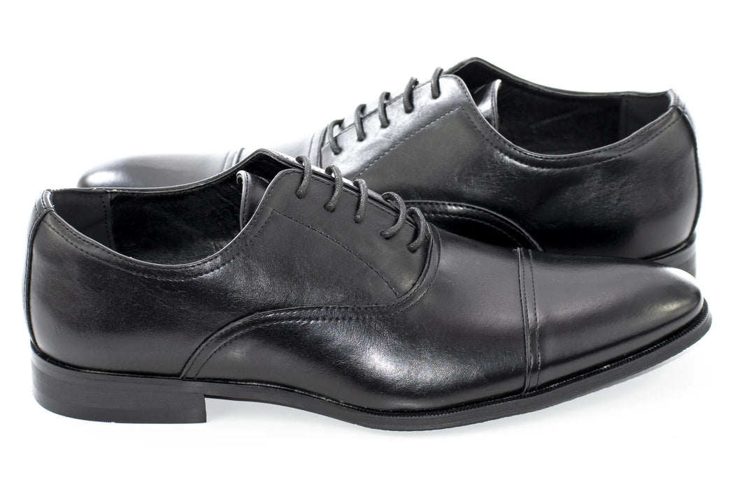 Black Polished Cap-toe Oxford Shoes
