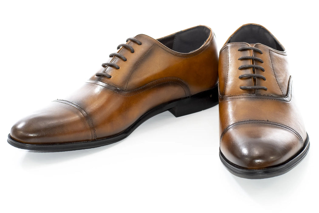 Cognac Polished Cap-toe Oxford Shoes