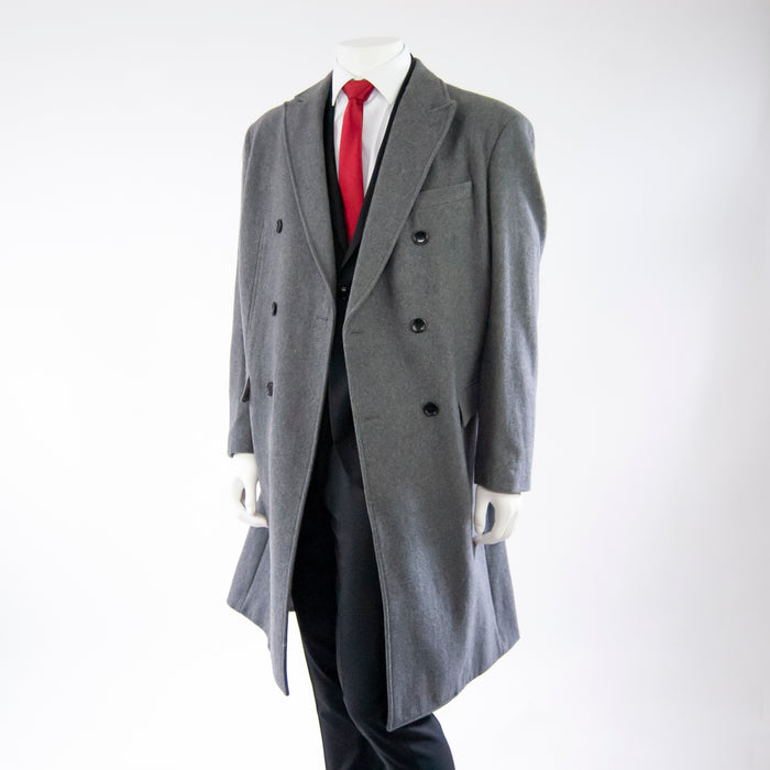 Gray Classic Double-Breasted Slim-Fit Overcoat