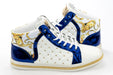 Men's White Blue And Gold Quilted High-Top Sneakers