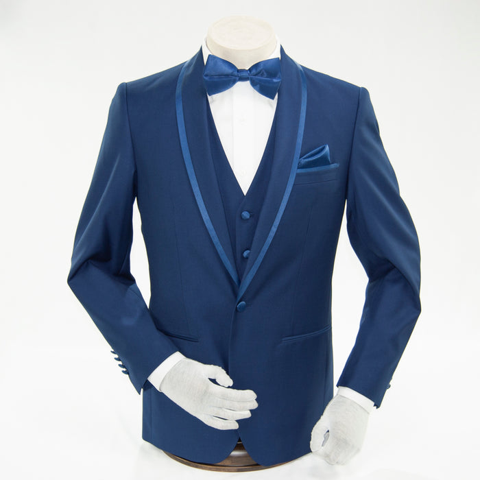 Sapphire And Black 3-Piece Tailored-Fit Tuxedo with Shawl Lapel